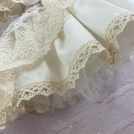 Krem Vintage Kız Çocuk Elbise - Bayramlık Kıyafetler - Kız Çocuk Elbise Modelleri - 0-12 Yaşa Uygun