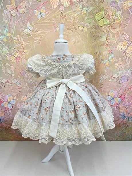 Krem Vintage Kız Çocuk Elbise - Bayramlık Kıyafetler - Kız Çocuk Elbise Modelleri - 0-12 Yaşa Uygun