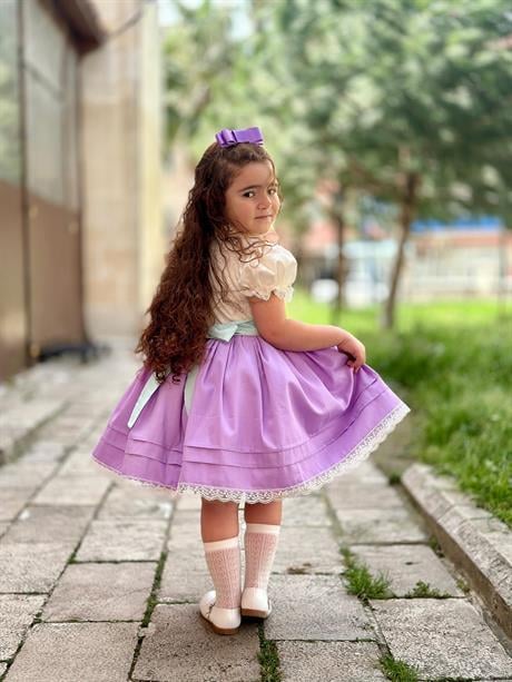 Lila Papatyalı Vintage Kız Bebek Elbise,Doğum günü elbise,fotoğraf çekim elbise,0-12 Yaş Uygun