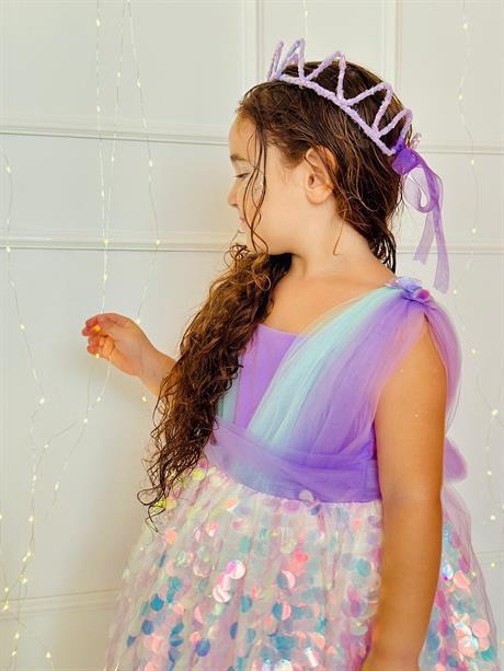Lila Pullu Prenses Kız Bebek Elbise,Doğum günü elbise,fotoğraf çekim elbise,0-12 Yaş Uygun