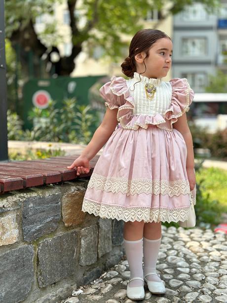 Masal Pudra Pembe Vintage Kız Bebek Elbise,Doğum günü elbise,fotoğraf çekim elbise,0-13 Yaş Uygun