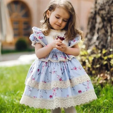 Mavilim Dantelli Vintage Kız Bebek Elbisesi,Doğum günü , fotoğraf çekim elbisesi,0-12 Yaşa Uygun