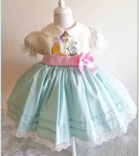 Mint Pembe Kemerli Nakışlı Kız Bebek Elbisesi, Özel Dikim Kız Çocuk Elbisesi, Doğum günü elbisesi, fotoğraf çekim elbisesi, Kız Bebek Hediyesi, 0-12 Yaşa Uygun