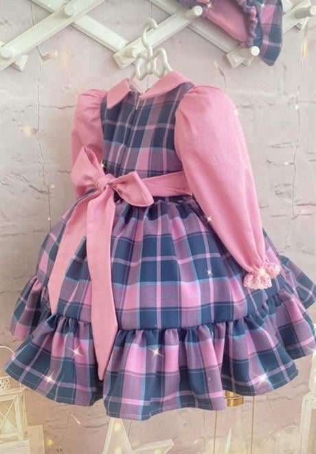 Pembe Kareli Vintage Kız Bebek Elbisesi,Doğum günü,fotoğraf çekim elbise,0-12 Yaş Uygun