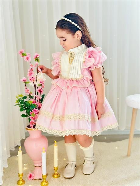 Pembe Krem Vintage Kız Bebek Elbisesi,Doğum günü,fotoğraf çekim elbise,0-12 Yaş Uygun