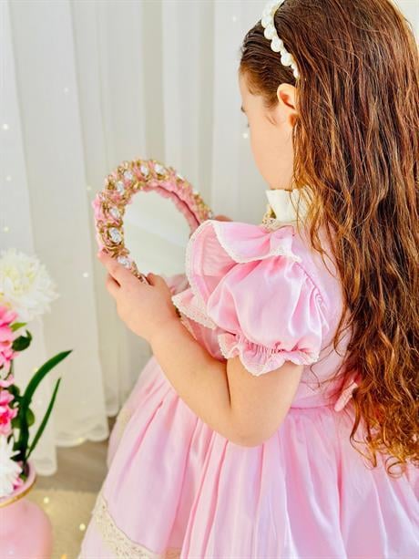 Pembe Krem Vintage Kız Bebek Elbisesi,Doğum günü,fotoğraf çekim elbise,0-12 Yaş Uygun