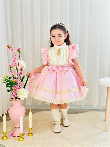 Pembe Krem Vintage Kız Bebek Elbisesi,Doğum günü,fotoğraf çekim elbise,0-12 Yaş Uygun