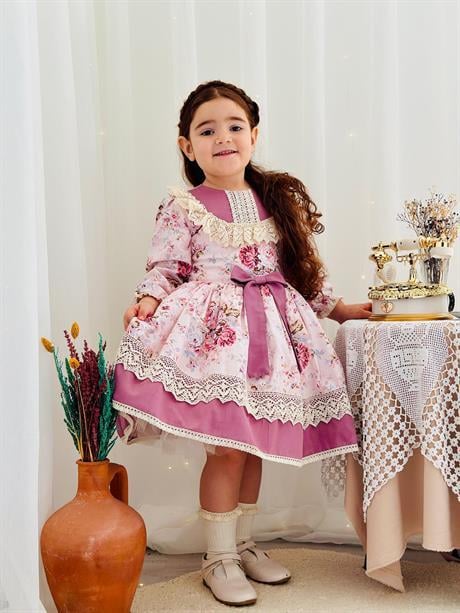 Pembe Royal Vintage Kız Bebek Elbise,Doğum günü elbise,fotoğraf çekim elbise,0-12 Yaş Uygun