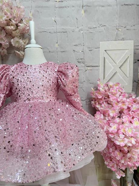 Pembe Taşlı Kız Bebek Elbisesi,Doğum günü elbise,fotoğraf çekim elbise,0-12 Yaş Uygun