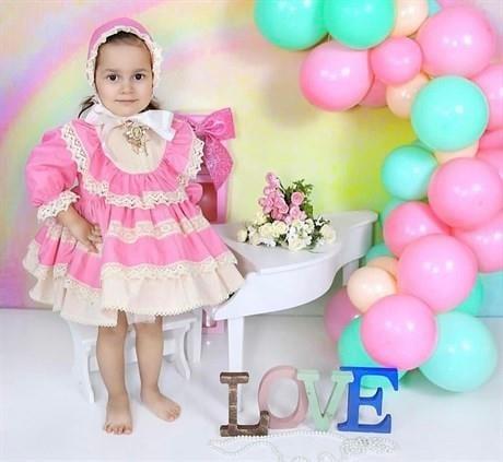 Pembe Vintage Kız Bebek Elbisesi, fotoğraf çekim elbisesi, Kız Bebek Hediyesi, 0-12 Yaşa Uygun