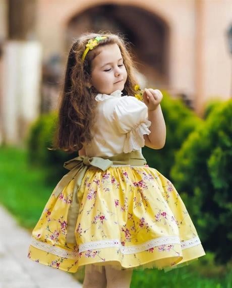 Sarı Çiçekli Nakışlı Elbise, Doğum günü elbisesi, fotoğraf çekim elbisesi, 0-12 Yaşa Uygun