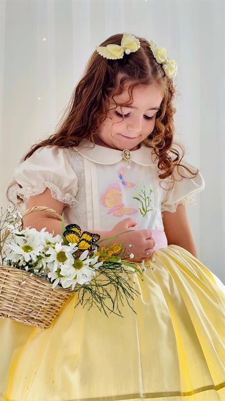 Sarı Kız Bebek Elbisesi,Doğum günü elbisesi, fotoğraf çekim elbisesi,0-12 Yaşa Uygun