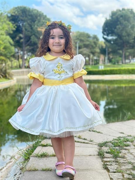Sarı Papatya Vintage Kız Bebek Elbise,Doğum günü elbise,fotoğraf çekim elbise,0-12 Yaş Uygun