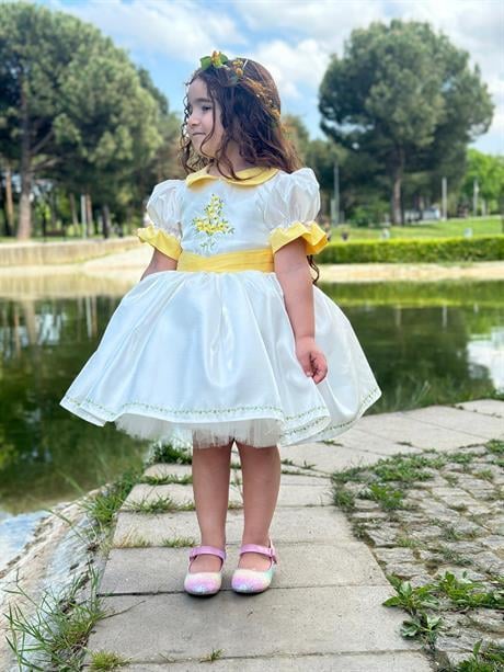 Sarı Papatya Vintage Kız Bebek Elbise,Doğum günü elbise,fotoğraf çekim elbise,0-12 Yaş Uygun