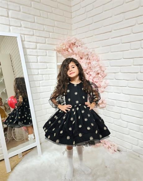 Siyah Papatya Vintage Kız Bebek Elbisesi,Doğum günü elbise,fotoğraf çekim elbise,0-12 Yaş Uygun