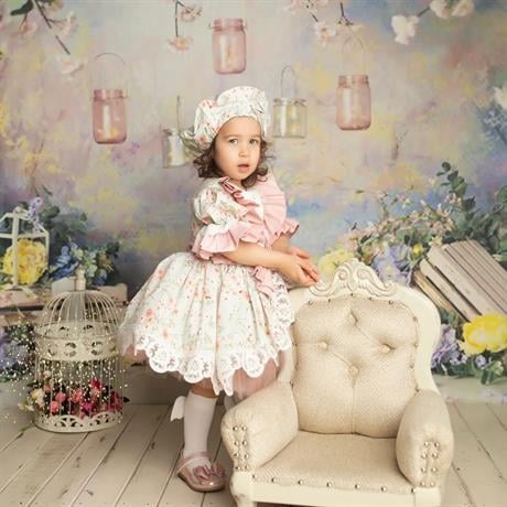 Somon Mint Çiçekli Vintage Kız Bebek Elbisesi, Özel Dikim Kız Çocuk Elbisesi, Doğum günü elbisesi, fotoğraf çekim elbisesi, Kız Bebek Hediyesi,0-12 Yaşa Uygun