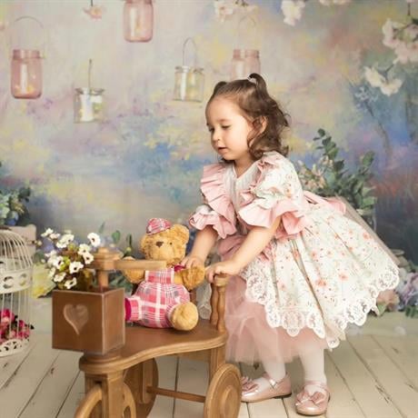 Somon Mint Çiçekli Vintage Kız Bebek Elbisesi, Özel Dikim Kız Çocuk Elbisesi, Doğum günü elbisesi, fotoğraf çekim elbisesi, Kız Bebek Hediyesi,0-12 Yaşa Uygun