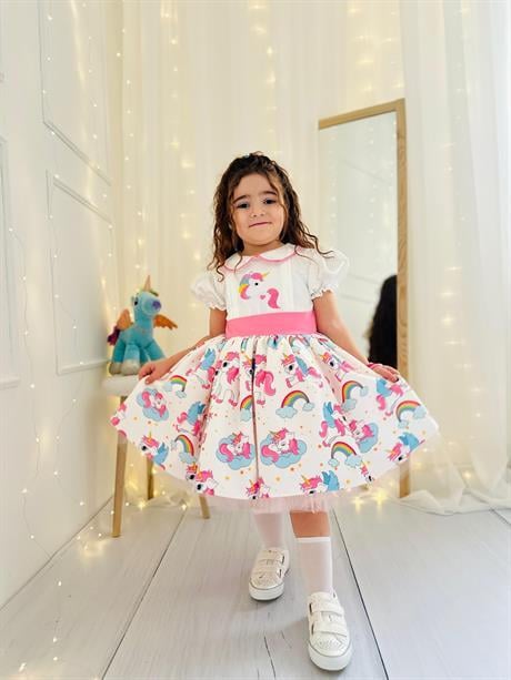Unicorn Vintage Kız Bebek Elbisesi,Doğum günü,fotoğraf çekim elbise,0-12 Yaş Uygun