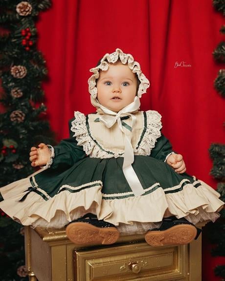 Yeşil Latte Vintage Kız Bebek Elbisesi, Özel Dikim Kız Çocuk Elbisesi, Doğum günü elbisesi, fotoğraf çekim elbisesi, Kız Bebek Hediyesi, 0-12 Yaşa Uygun