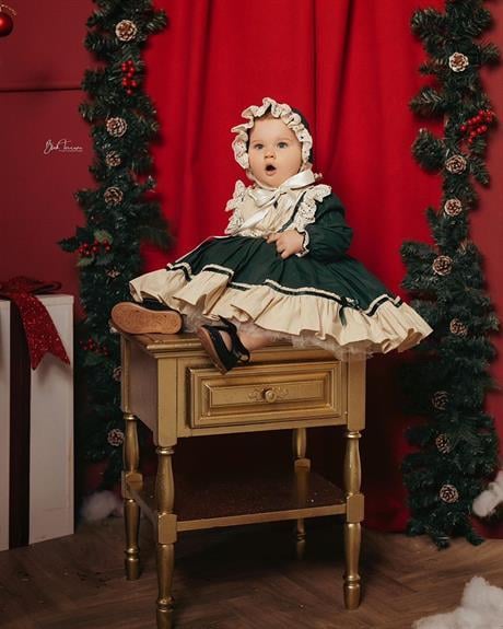 Yeşil Latte Vintage Kız Bebek Elbisesi, Özel Dikim Kız Çocuk Elbisesi, Doğum günü elbisesi, fotoğraf çekim elbisesi, Kız Bebek Hediyesi, 0-12 Yaşa Uygun