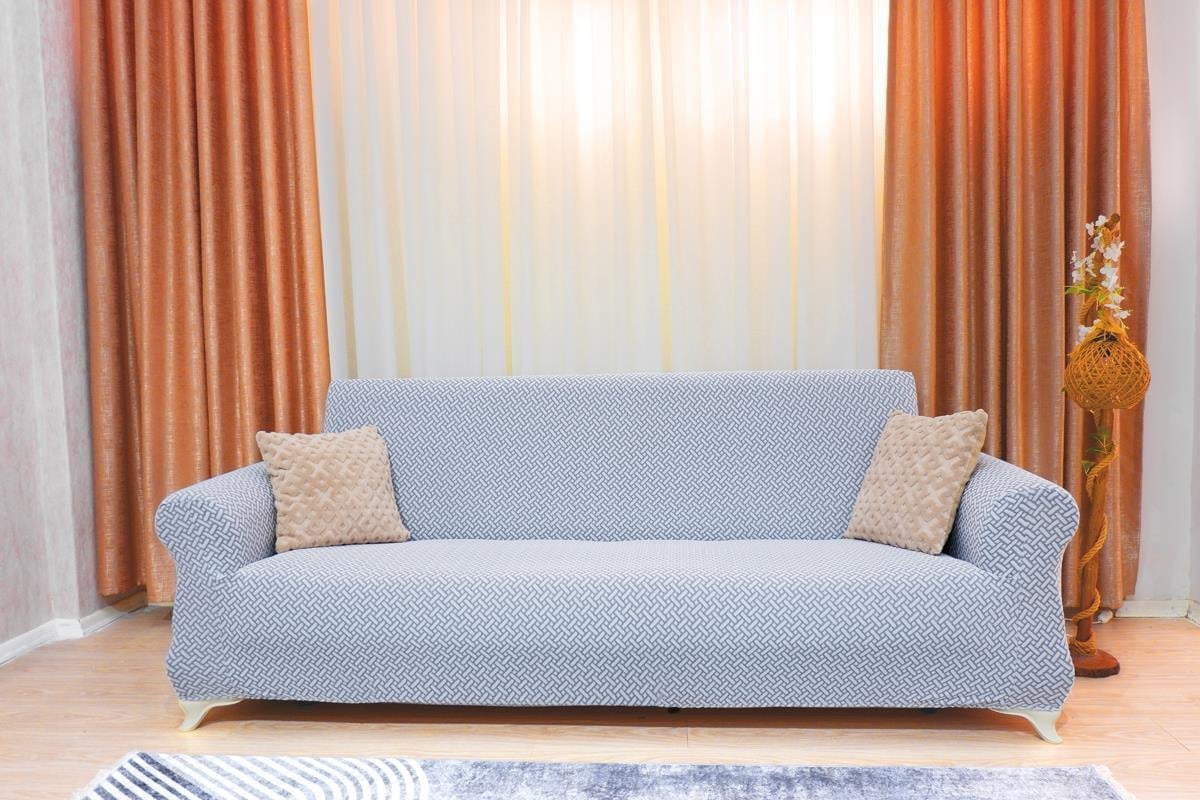 Jakarlı 3'lü Koltuk Örtüsü Hasır Desen - Açık Gri