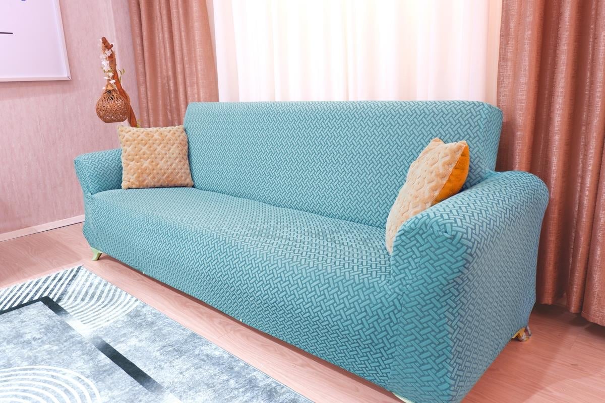 Jakarlı 3'lü Koltuk Örtüsü Hasır Desen - Yeşil