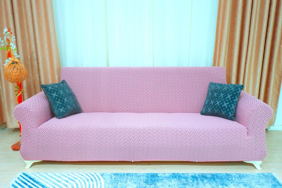 Jakarlı 3'lü Koltuk Örtüsü Hasır Desen - Pembe