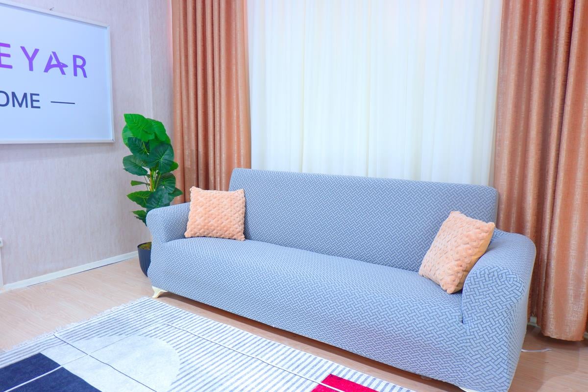 Jakarlı 3'lü Koltuk Örtüsü Hasır Desen - Koyu Gri