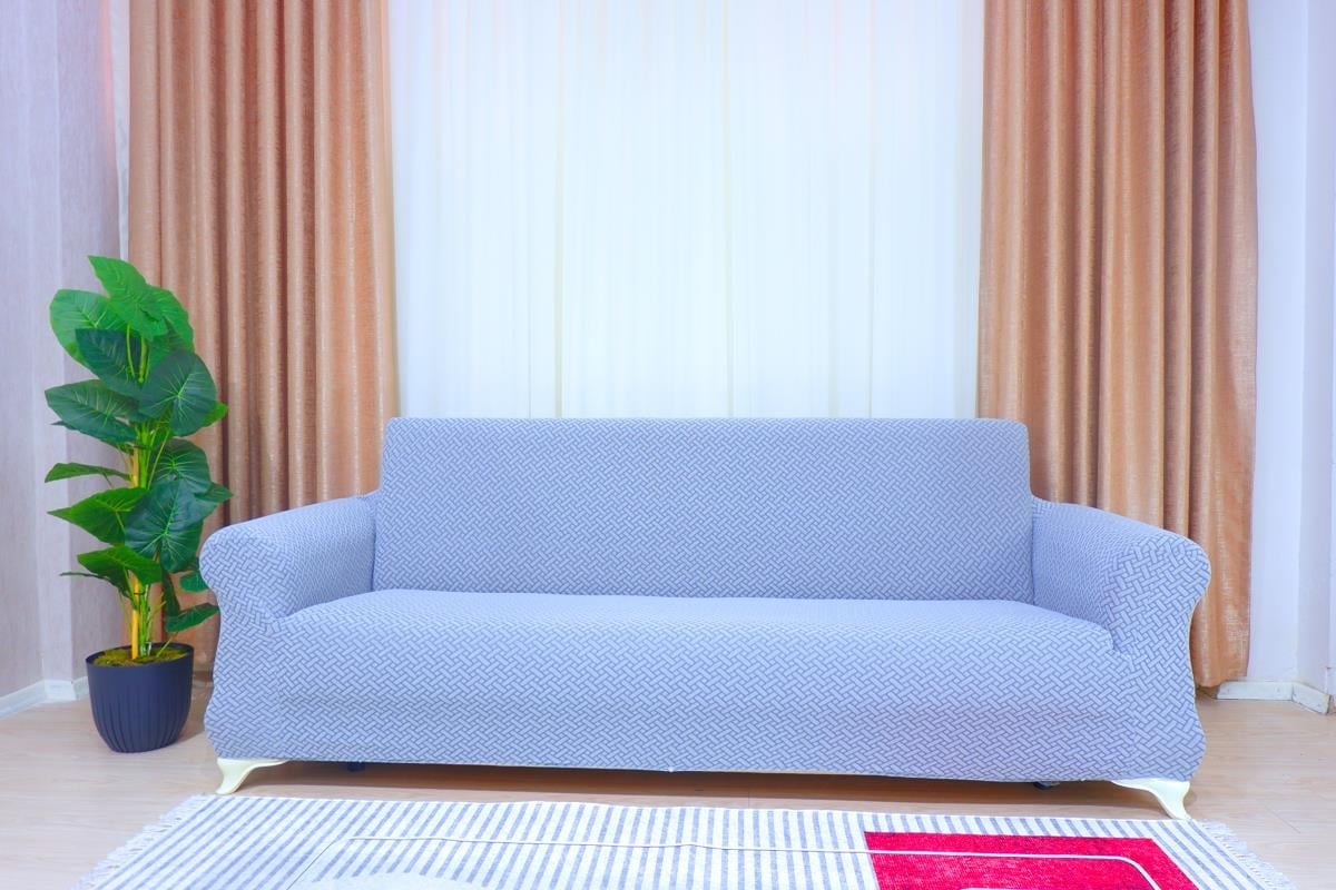 Jakarlı 3'lü Koltuk Örtüsü Hasır Desen - Koyu Gri