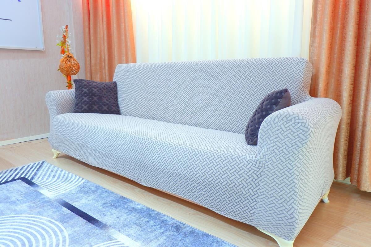 Jakarlı 3'lü Koltuk Örtüsü Hasır Desen - Gri