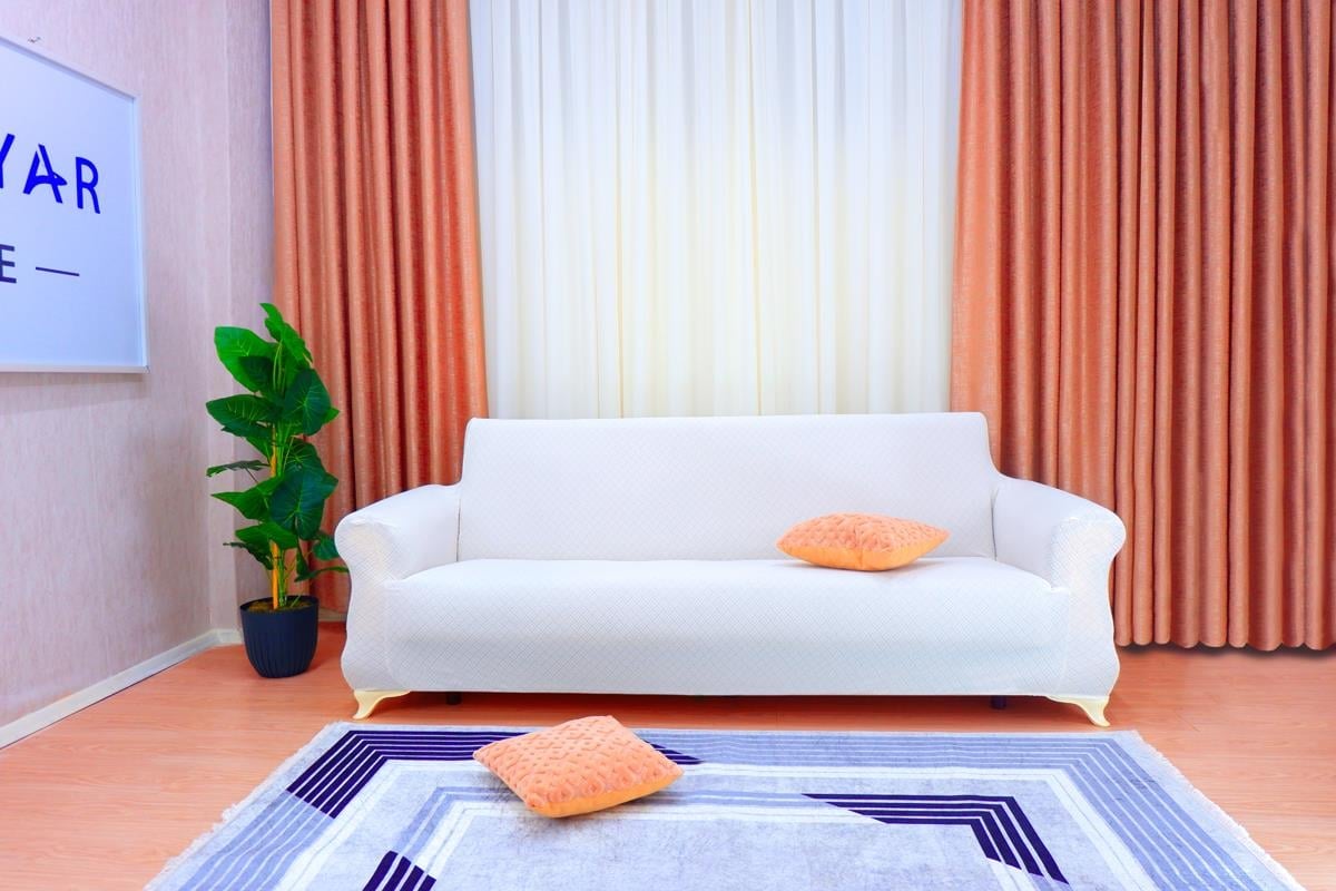 Jakarlı 3'lü Koltuk Örtüsü Sepet Desen - Krem