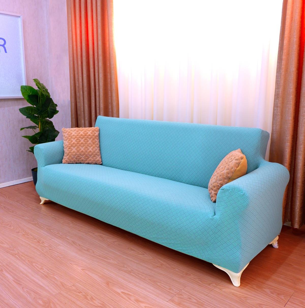 Jakarlı 3'lü Koltuk Örtüsü Sepet Desen - Mint