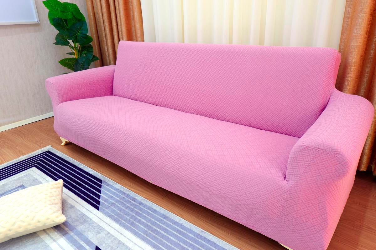 Jakarlı 3'lü Koltuk Örtüsü Sepet Desen - Pembe