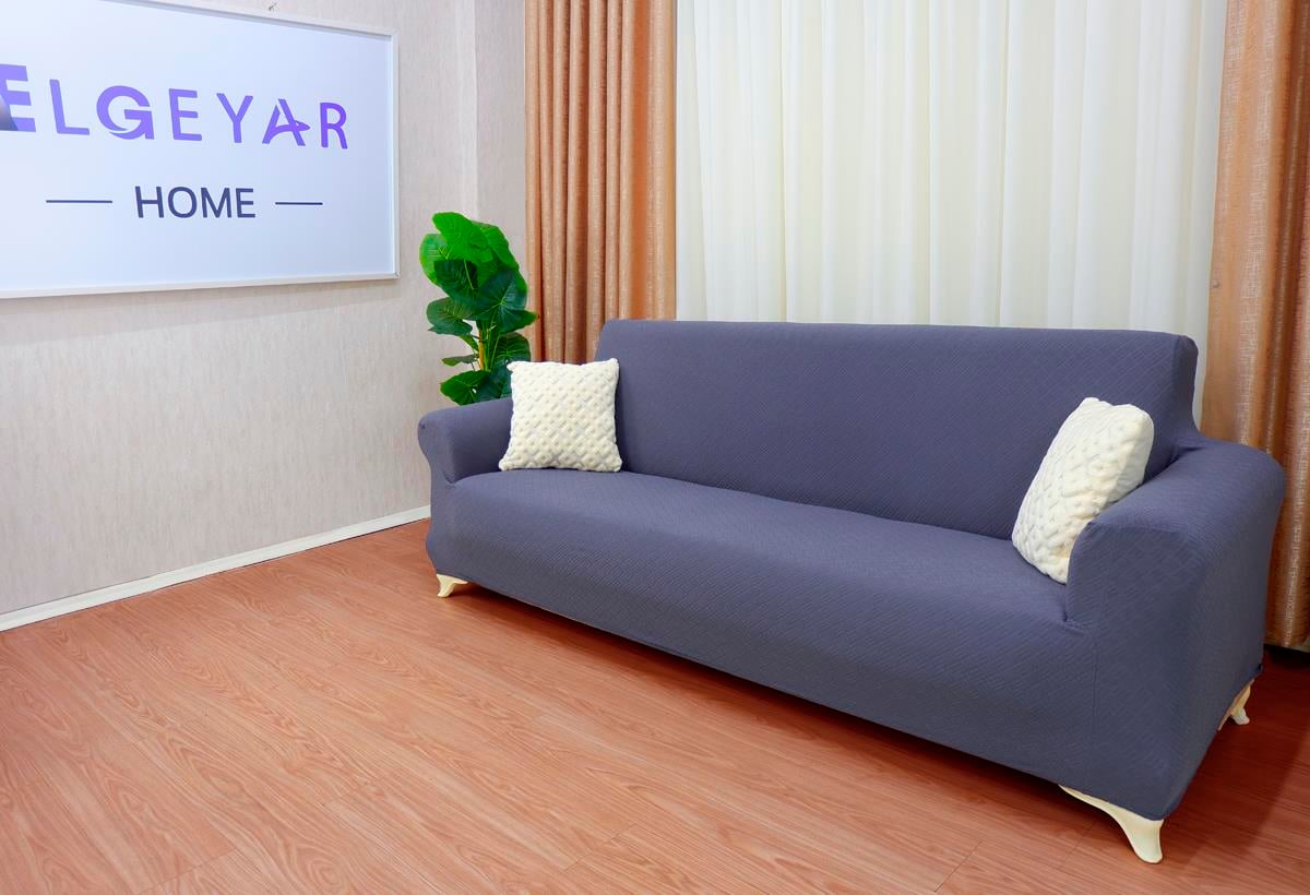 Jakarlı 3'lü Koltuk Örtüsü Sepet Desen - Antrasit