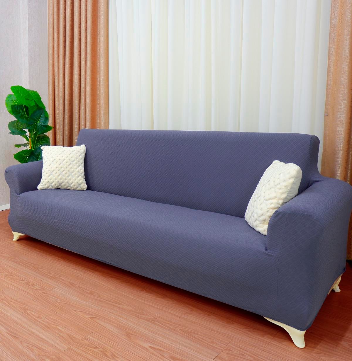 Jakarlı 3'lü Koltuk Örtüsü Sepet Desen - Antrasit