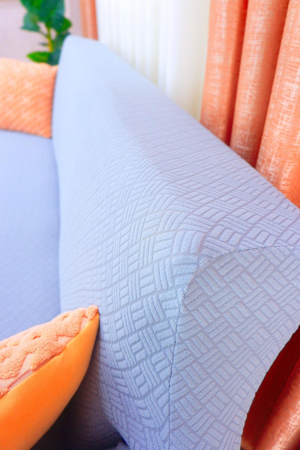 Jakarlı 3'lü Koltuk Örtüsü Sepet Desen - Gri