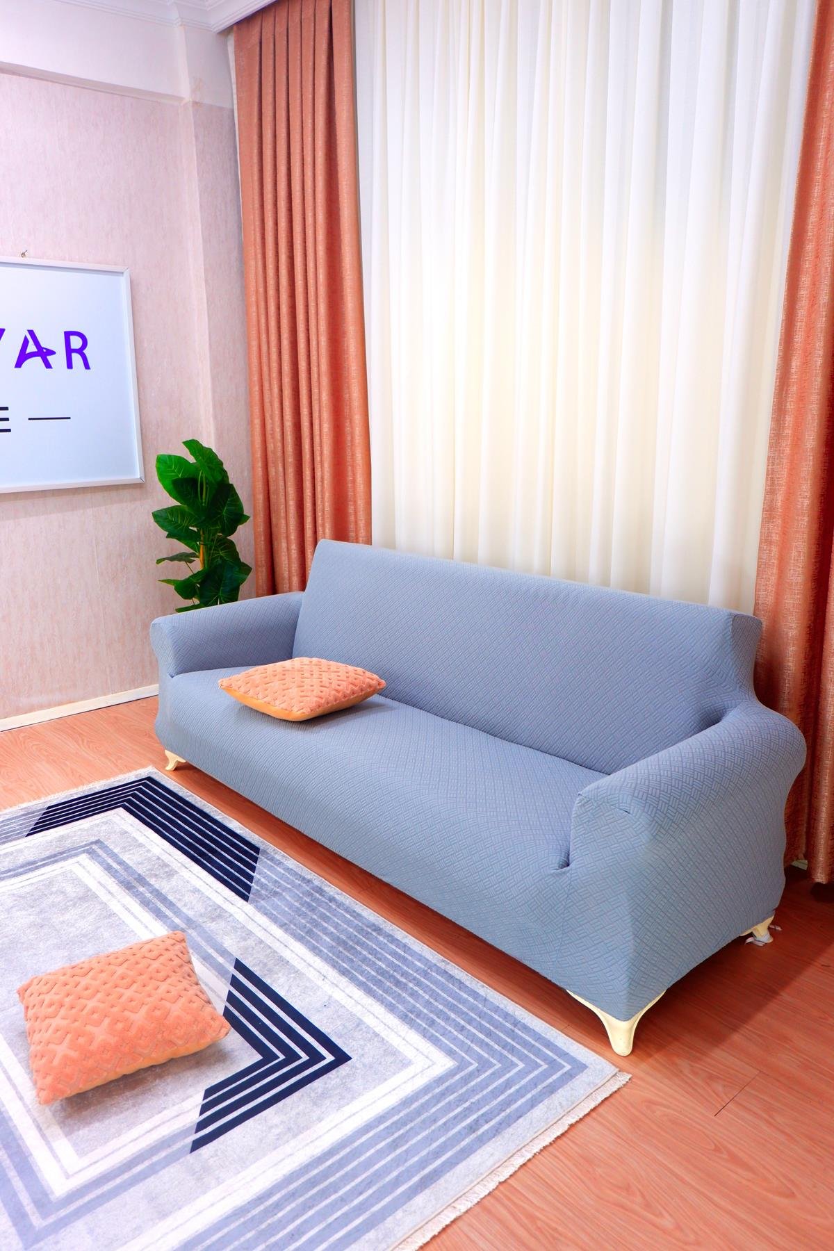 Jakarlı 3'lü Koltuk Örtüsü Sepet Desen - Gri