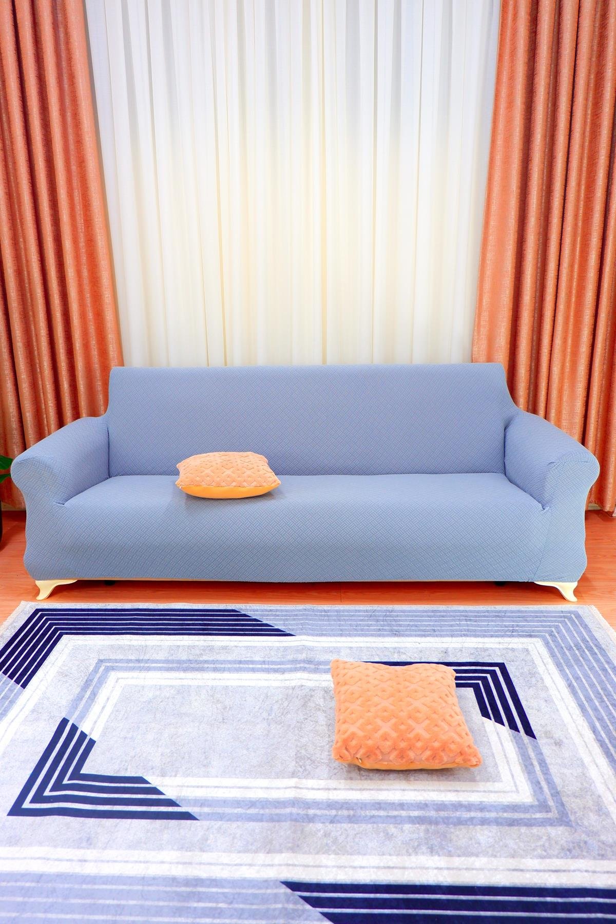 Jakarlı 3'lü Koltuk Örtüsü Sepet Desen - Gri