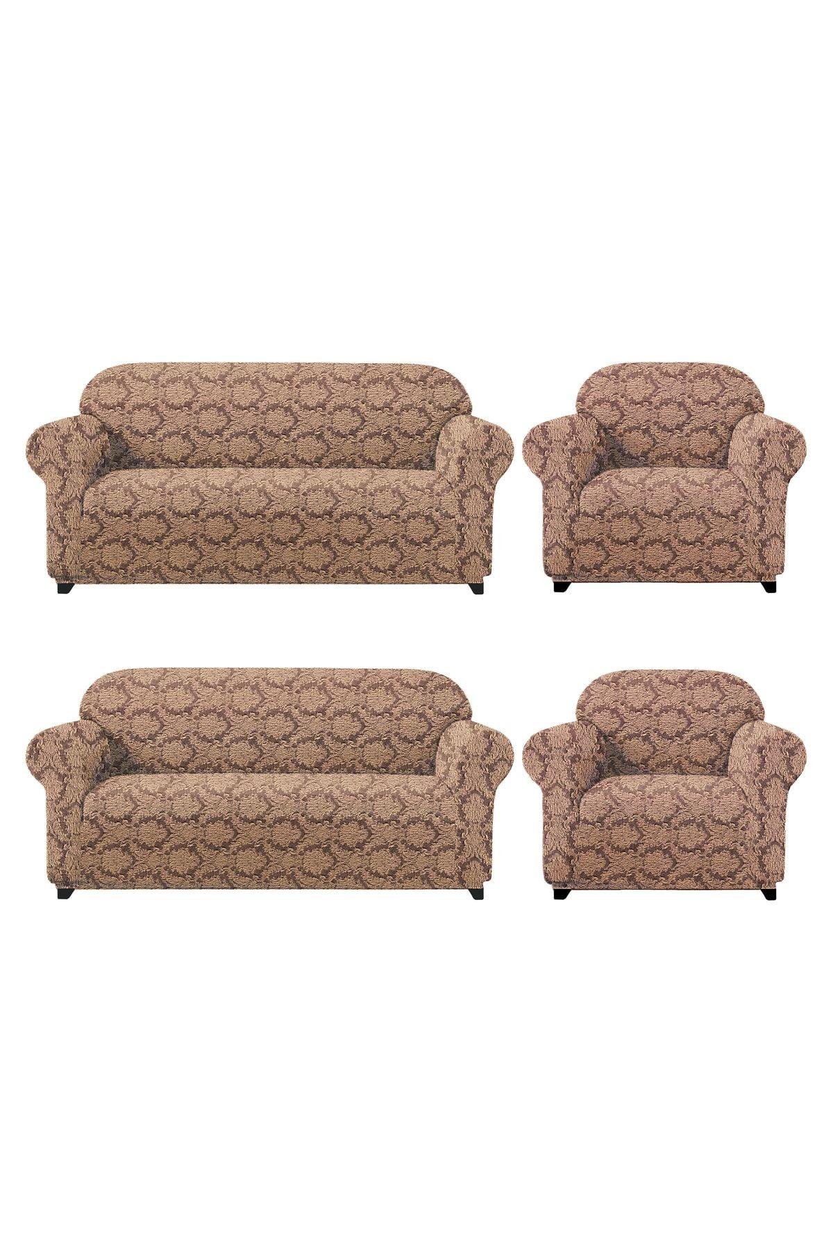 Jakarli Koltuk ,kanepe ,çekyat Örtüsü Şal Desen Esnekli Eteksiz3+3+1+1takım Için