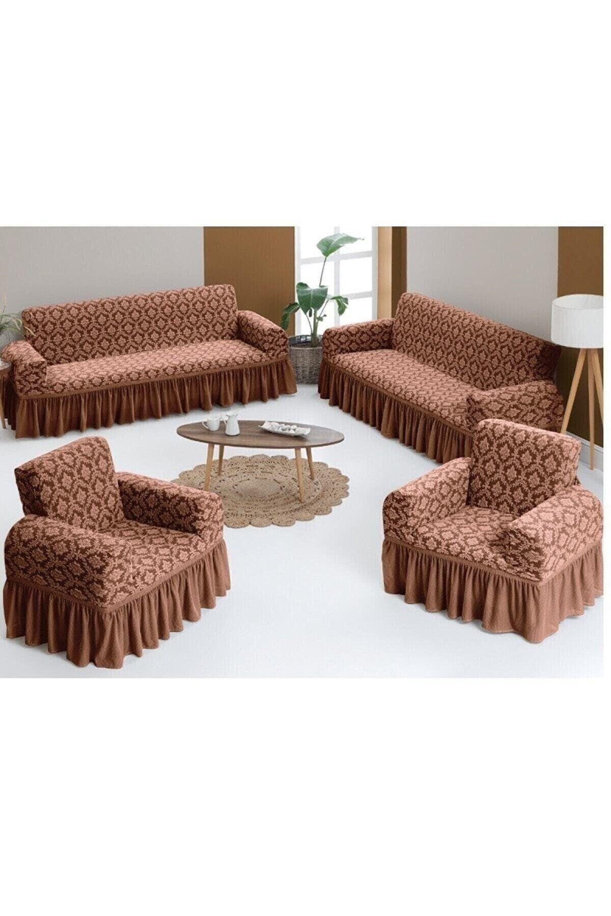 Jakarlı Koltuk Örtüsü Takımı 3+3+1+1