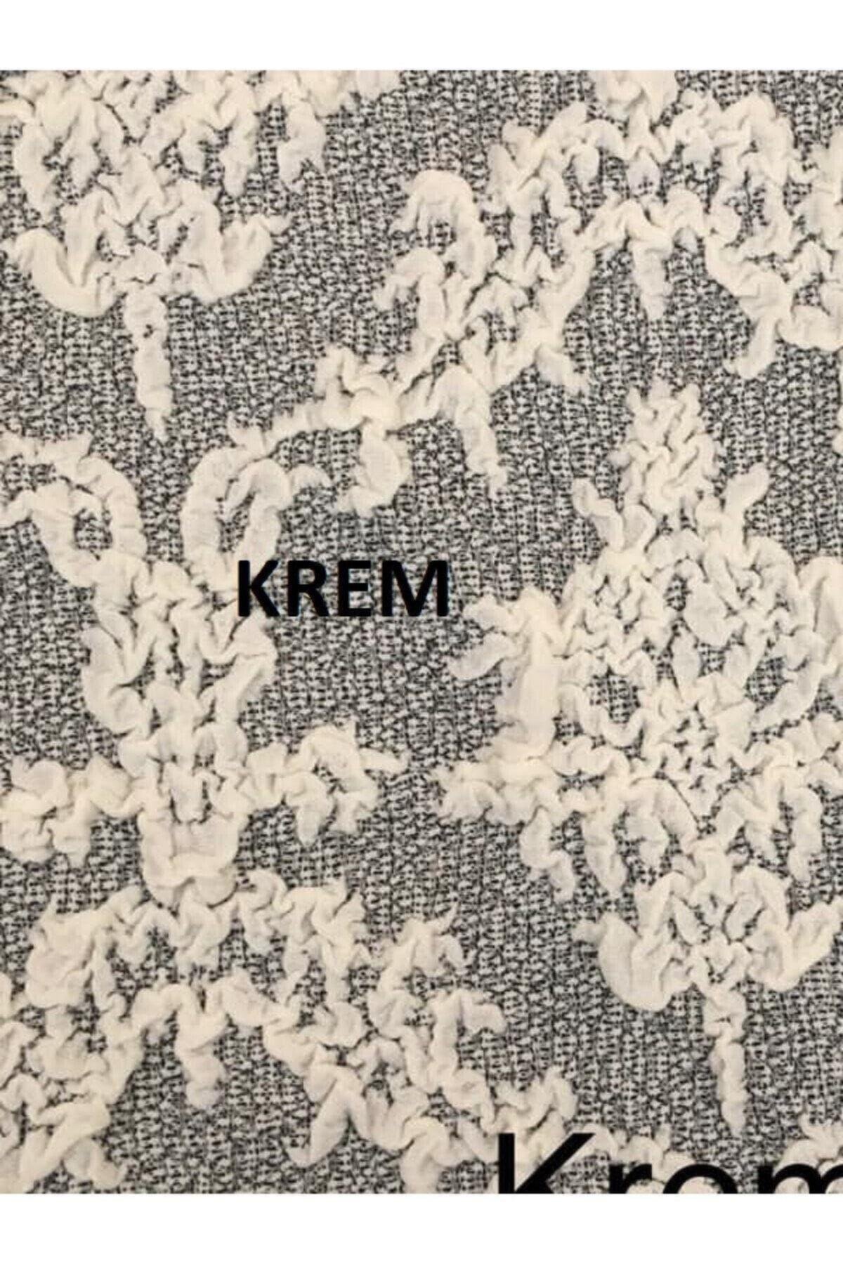 Jakarlı Koltuk Örtüsü Takımı 3+3+1+1 Krem