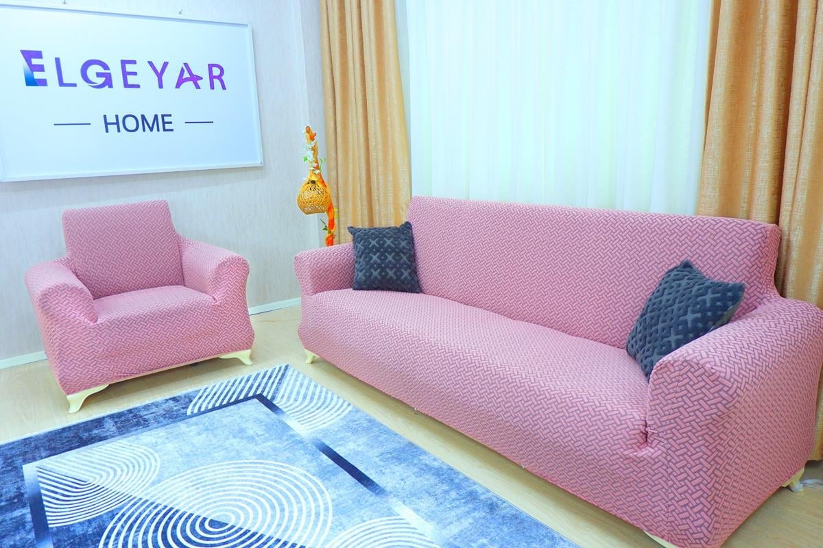 Jakarlı Koltuk Örtüsü Takımı Hasır Desen 3+3+1+1 – Pembe