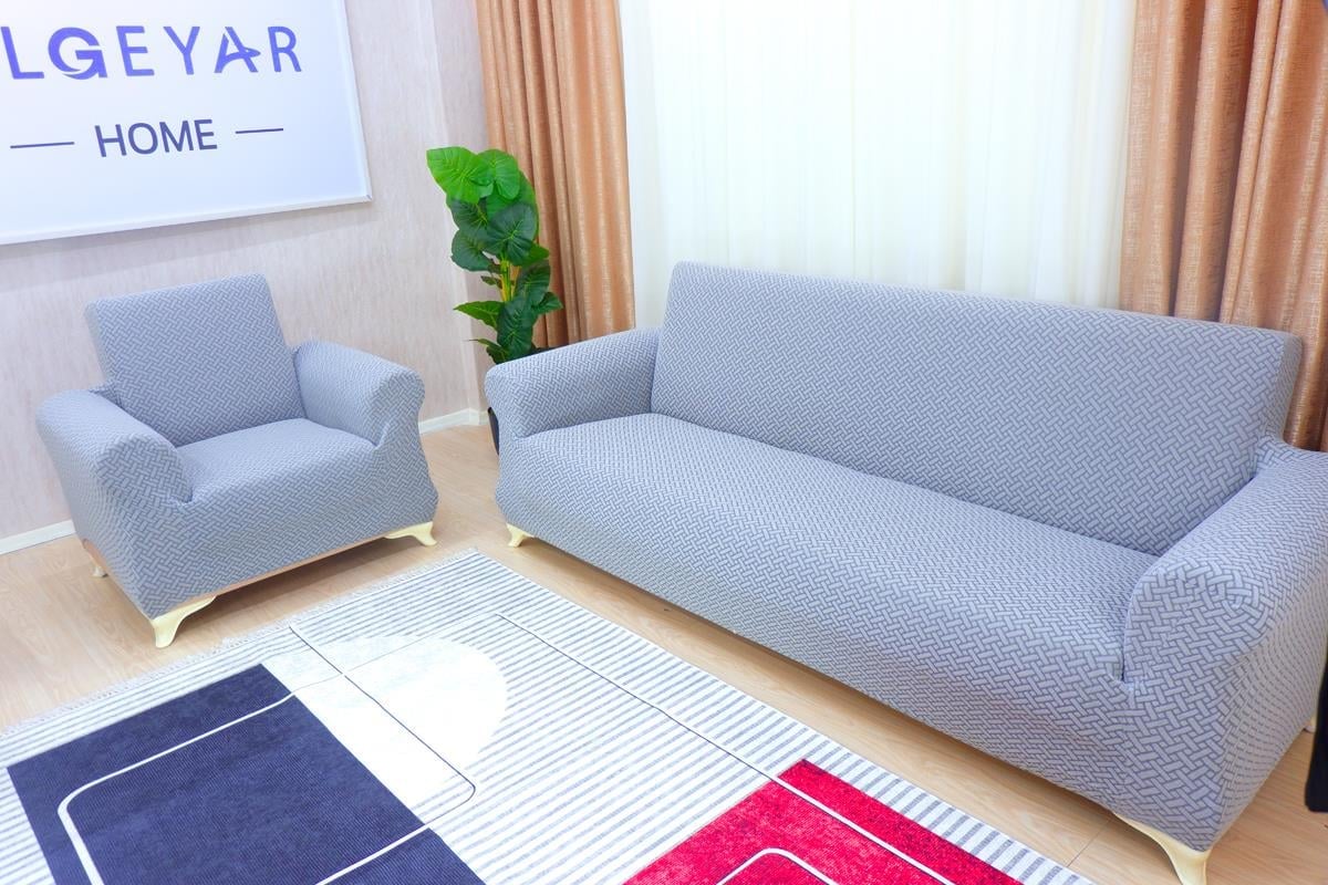 Jakarlı Koltuk Örtüsü Takımı Hasır Desen 3+3+1+1 – Koyu Gri