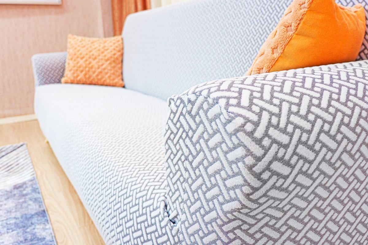 Jakarlı Koltuk Örtüsü Takımı Hasır Desen 3+3+1+1 – Açık Gri 