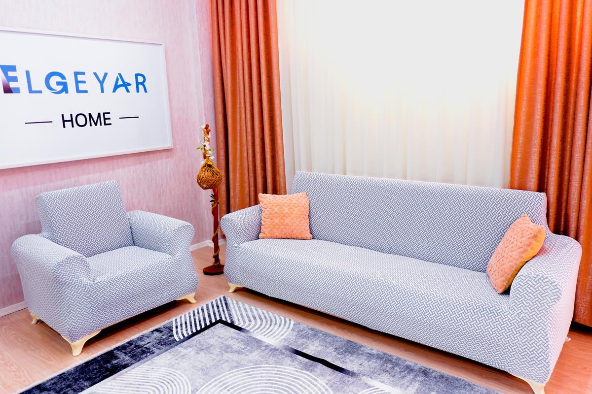 Jakarlı Koltuk Örtüsü Takımı Hasır Desen 3+3+1+1 – Açık Gri 