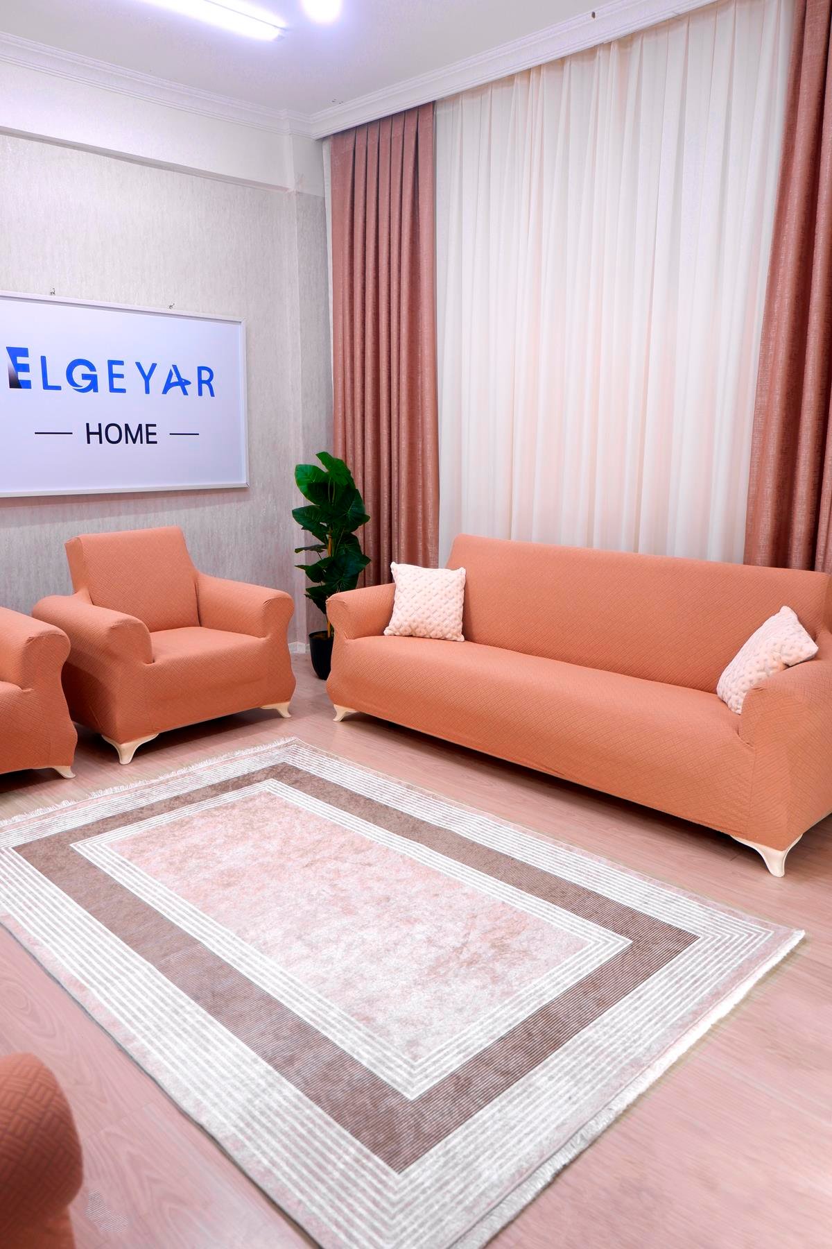 Jakarlı Koltuk Örtüsü Takımı Sepet Desen 3+3+1+1 - Bej