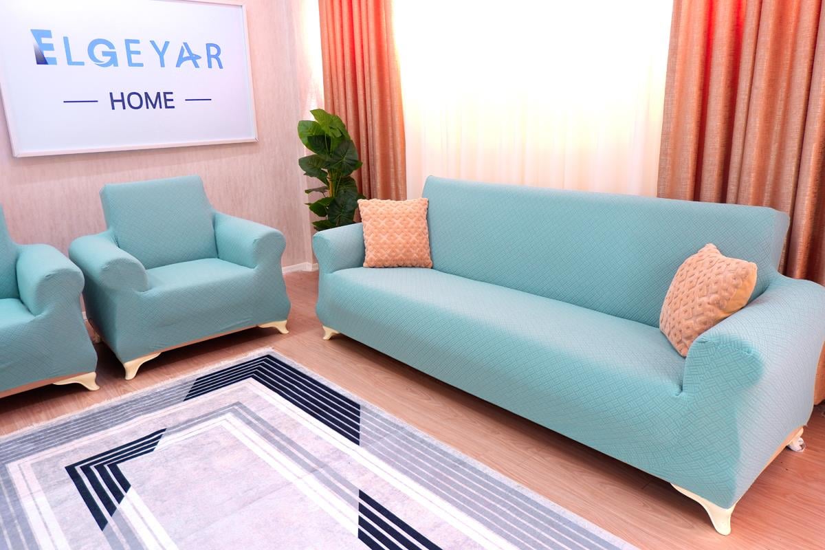 Jakarlı Koltuk Örtüsü Takımı Sepet Desen 3+3+1+1 - Mint