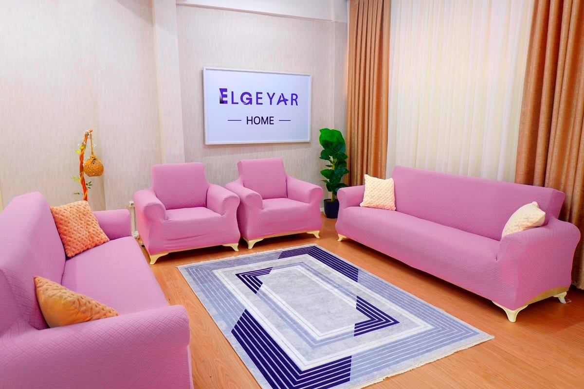 Jakarlı Koltuk Örtüsü Takımı Sepet Desen 3+3+1+1 - Pembe