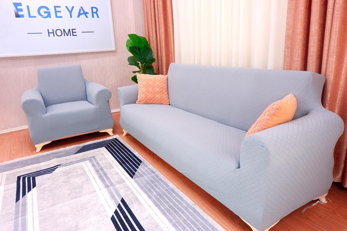 Jakarlı Koltuk Örtüsü Takımı Sepet Desen 3+3+1+1 - Gri