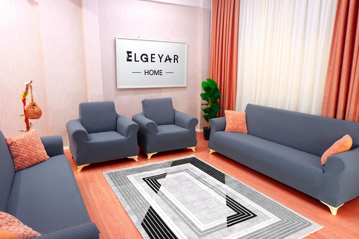 Jakarlı Koltuk Örtüsü Takımı Sepet Desen 3+3+1+1 - Antrasit